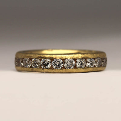 Sandcast 18ct Yellow Gold Channel Set Ring with 2.4mm Diamonds