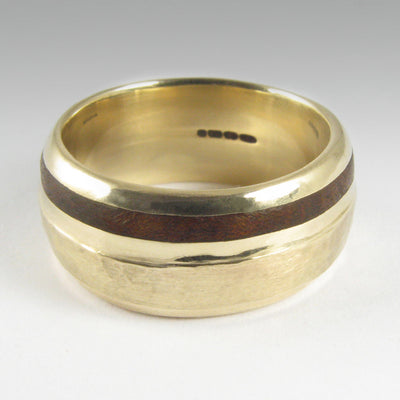 18ct Yellow Gold Ring with Gold Overlay and Rosewood Inlay