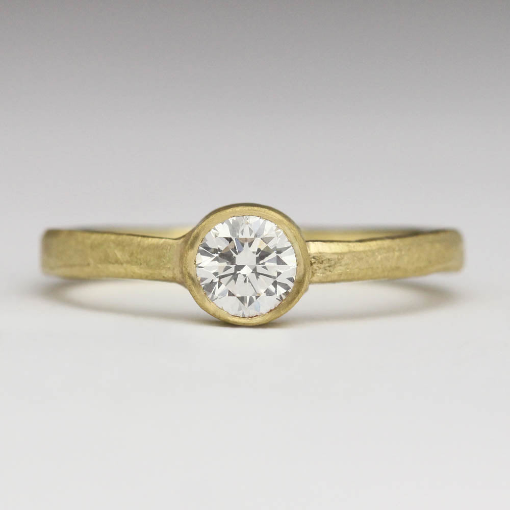 18ct Yellow Gold Sandcast Ring with Bezel Set 5mm Diamond – Justin Duance