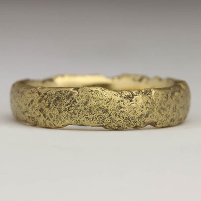 18ct Yellow Gold Sandcast Ring with Own Hair, Earth and Coffee Grounds Texture