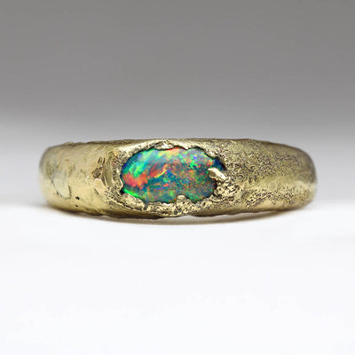 18ct Yellow Gold Sandcast Ring with Own Opal