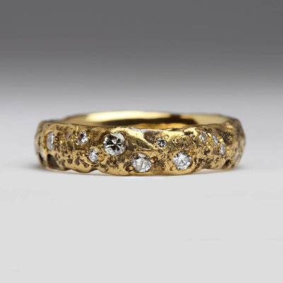 Sandcast 22ct Gold Heirloom Diamond Scatter Ring
