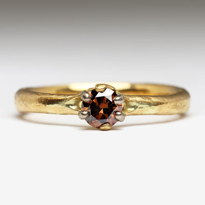 22ct Yellow Gold Engagement Ring with Brown Diamond in Contrasting White Gold Claw Setting