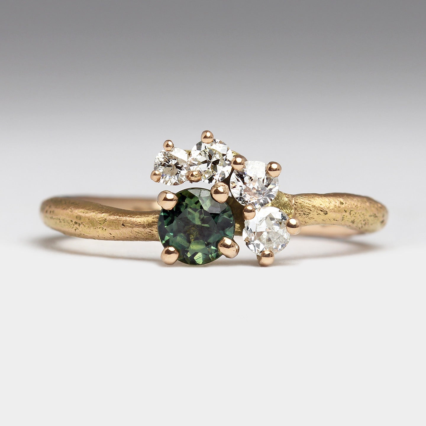18ct Rose Gold Sandcast Engagement Ring with 4.5mm Green Sapphire & Wa ...