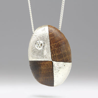 Sandcast Silver & Lugger Oak Pendant with Flush Set Heirloom Diamond