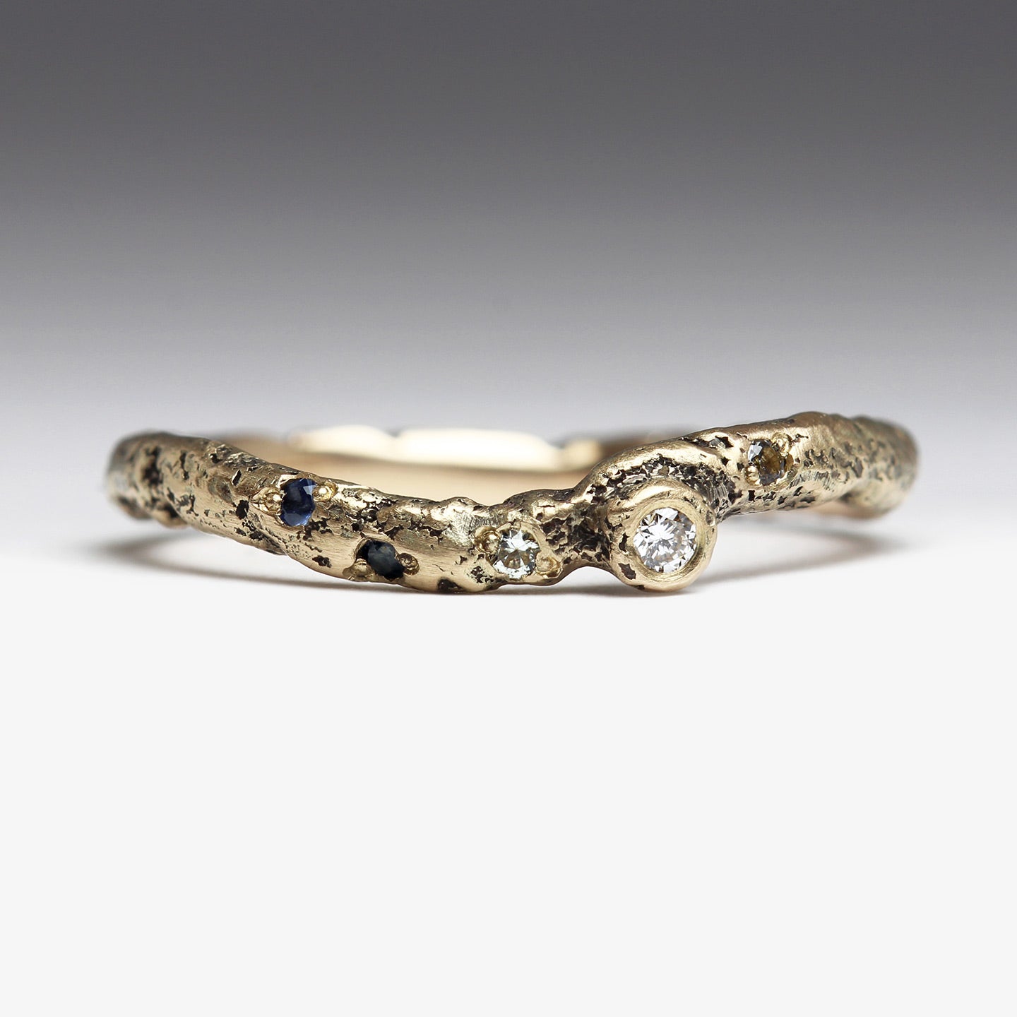 Sandcast 9ct Yellow Gold Organic Wave Ring with Heirloom Diamond & Mon ...