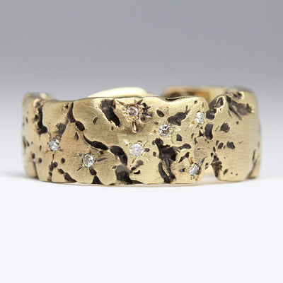 9ct Yellow Gold Rock Ring with Scatter of Vintage Diamonds