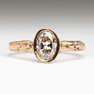 18ct Rose Gold Extra Texture Sandcast Ring with Bezel Set Oval Diamond