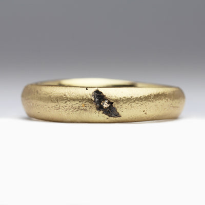 Sandcast 9ct Yellow Gold Ring with Brown Diamond Set in Crescent of Organic Texture