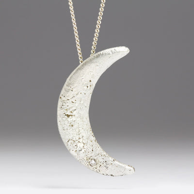 Sandcast Silver Moon Diamond Pendant with Brooch Clip