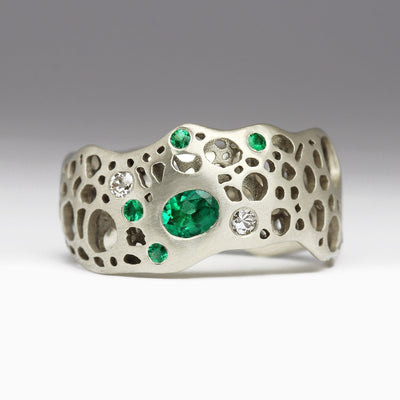 Emerald & Diamond Seafoam Ring in 9ct White Gold