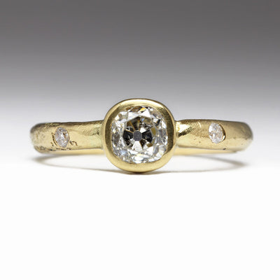 Heirloom 22ct Gold Ring with Bezel Set 5mm Heritage Diamond & Flush Set Vintage Diamonds