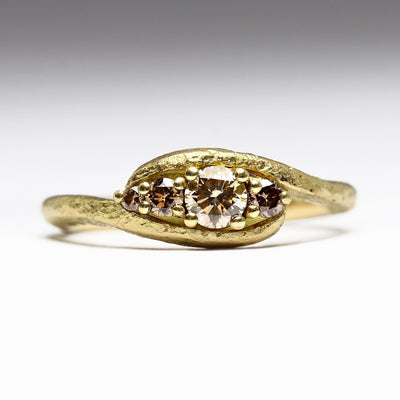 Brown Diamond Wave Ring in Sandcast 18ct Yellow Gold