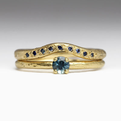 18ct Yellow Gold Sandcast Sapphire Engagement & Ring & 18ct Yellow Gold Sandcast Sapphire Wedding Ring