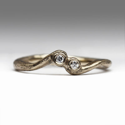 14ct White Gold Sandcast Engagement Wave Ring with Bezel Set White Diamonds