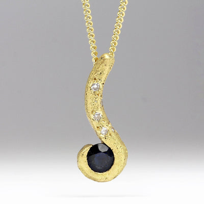 Sandcast 18ct Yellow Gold Sapphire & Diamond Pendant