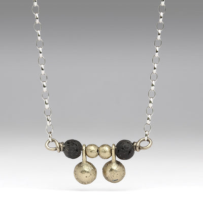 Sandcast 14ct White Gold & Lava Beads Mangalsutra Necklace