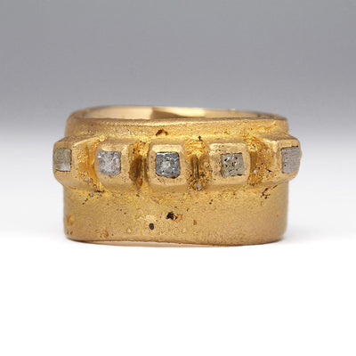 Sculptural 22ct Yellow Gold Sandcast Ring with Five Rough Diamonds
