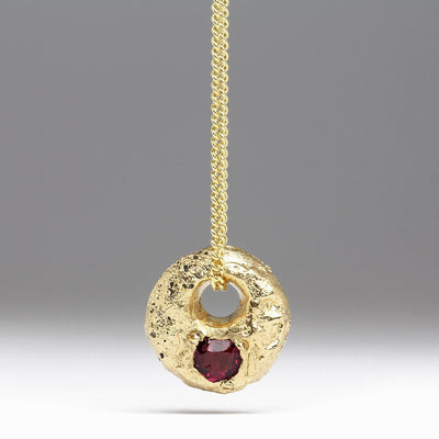 18ct Yellow Gold Sandcast Drop Pendant with an Heirloom Ruby