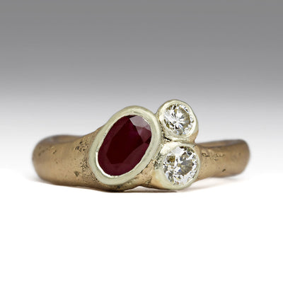 Ruby & Diamond Sea Treasure Ring in Sandcast 9ct Gold
