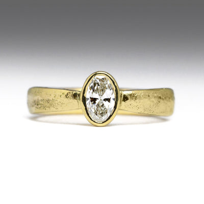 Oval Diamond Solitaire Ring in Sandcast 18ct Yellow Gold