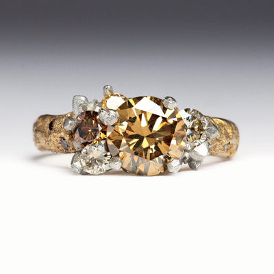 Diamond Encrusted 22ct Gold Sandcast Ring with Organic Crystalline Platinum Setting