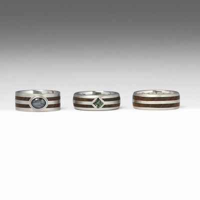 Laburnum & Sapphire Platinum Engraved Wedding Rings with Matching Silver & Laburnum R39 Ring