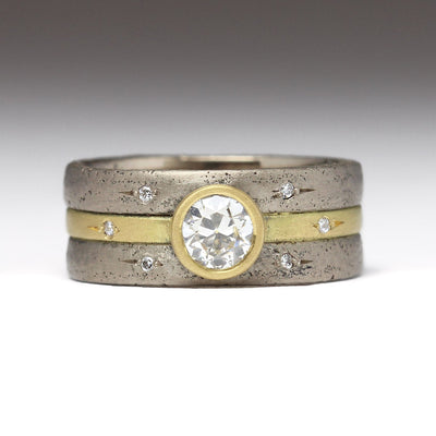 Old European Cut Diamond Engagement Ring in Stacked 18ct White & Yellow Gold