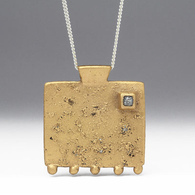 Sculptural Sandcast 22ct Yellow Gold Rough Diamond Pendant