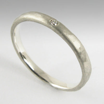 2mm Wide 9ct White Gold Ring with Tiny Diamond Flush Set