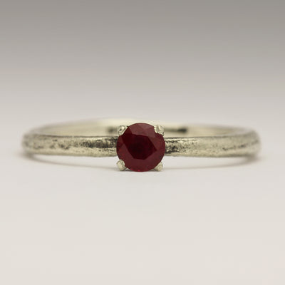 Sandcast 18ct White Gold Ruby Ring