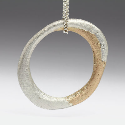 Sandcast Two Tone Gold & Silver Ring Pendant