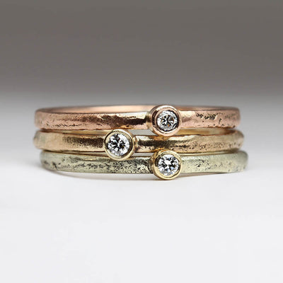 Sandcast Gold and Diamond Stacking Rings