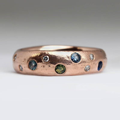 9ct Rose Gold Sapphire and Vintage Diamond Scatter Ring