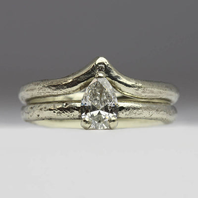 Pear Cut Diamond Engagement Ring and Wishbone Wedding Band in White Gold