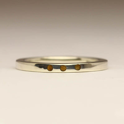 9ct White Gold Wedding Ring with Three Greengage Wood Dots
