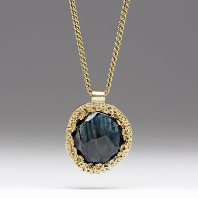 9ct Yellow Gold Sandcast Hand Cut Sapphire Pendant
