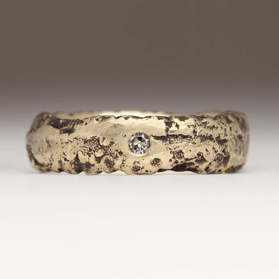 9ct Yellow Gold Sandcast Ring with Diamond