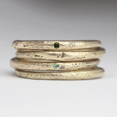 9ct Yellow Gold Sandcast Stacking Rings with Alexandrite and Tourmaline