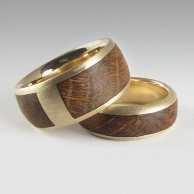 9ct Yellow Gold and Oak Inlay Rings