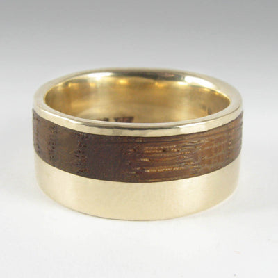 Chunky 9ct Yellow Gold and Oak Ring