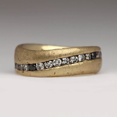 Chunky Sandcast Eternity Ring in Heirloom Gold with Own White and Black Diamonds