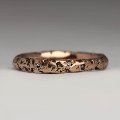 Extra Texture Sandcast 9ct Rose Gold Ring with Scattered Brown, Grey and Vintage Diamonds
