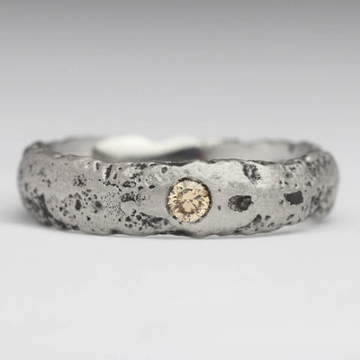 Extra Texture Sandcast Platinum Ring with Champagne Diamond