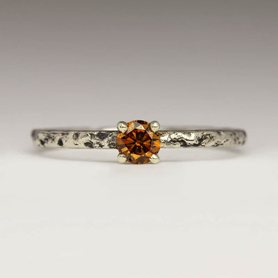 Extra Texture Sandcast Ring in 9ct White Gold with Cognac Diamond