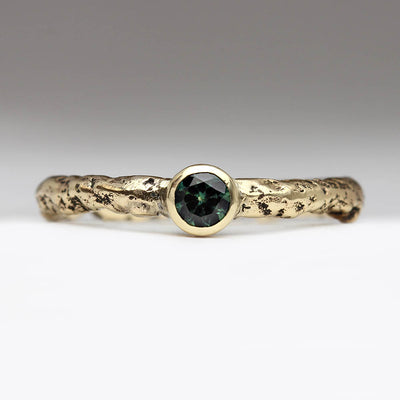 Extra Texture Sandcast Ring in 9ct Yellow Gold with 4mm Blue Green Sapphire