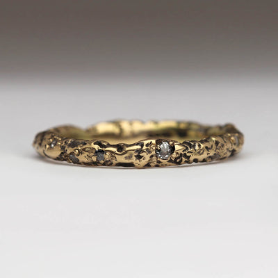 Extra Texture Sandcast Ring in Heirloom Gold with Antique Diamonds Bead Set in the Texture