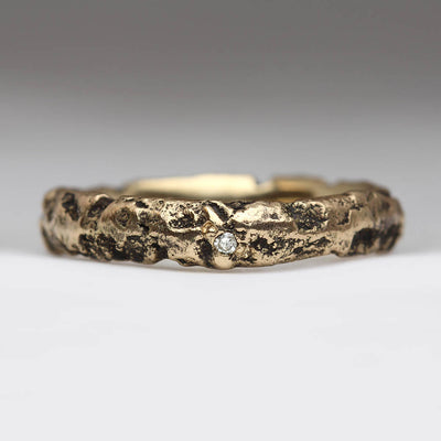 Extra Texture Sandcast Ring in Heirloom Gold with Own Diamonds Set Quarterly in Crevices