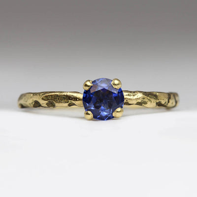 Extra Texture Sandcast Ring Cast in Own 18ct Yellow Gold with Royal Blue Sapphire