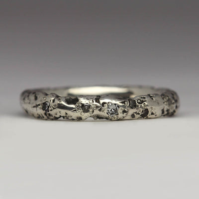Extra Texture Sandcast Silver Ring with Own Diamonds Set in the Texture